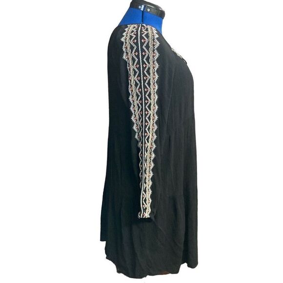 Old Navy Women’s Long Sleeves Embroidered Boho Tassel Neck Dress Black Large - Picture 2 of 11